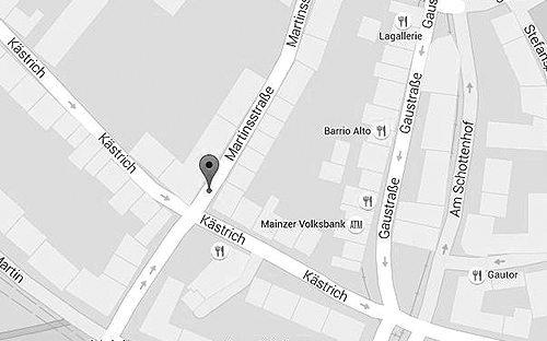 Landkarte zeigt Adresse Martinsstraße 9 in 55116 Mainz